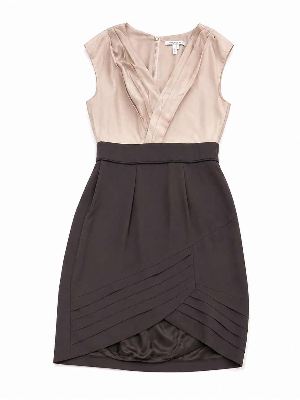 RARE LIKE NEW BCBG Maxazria Two-Tone Pleated Dress in Beige and Dark Taupe/Gray